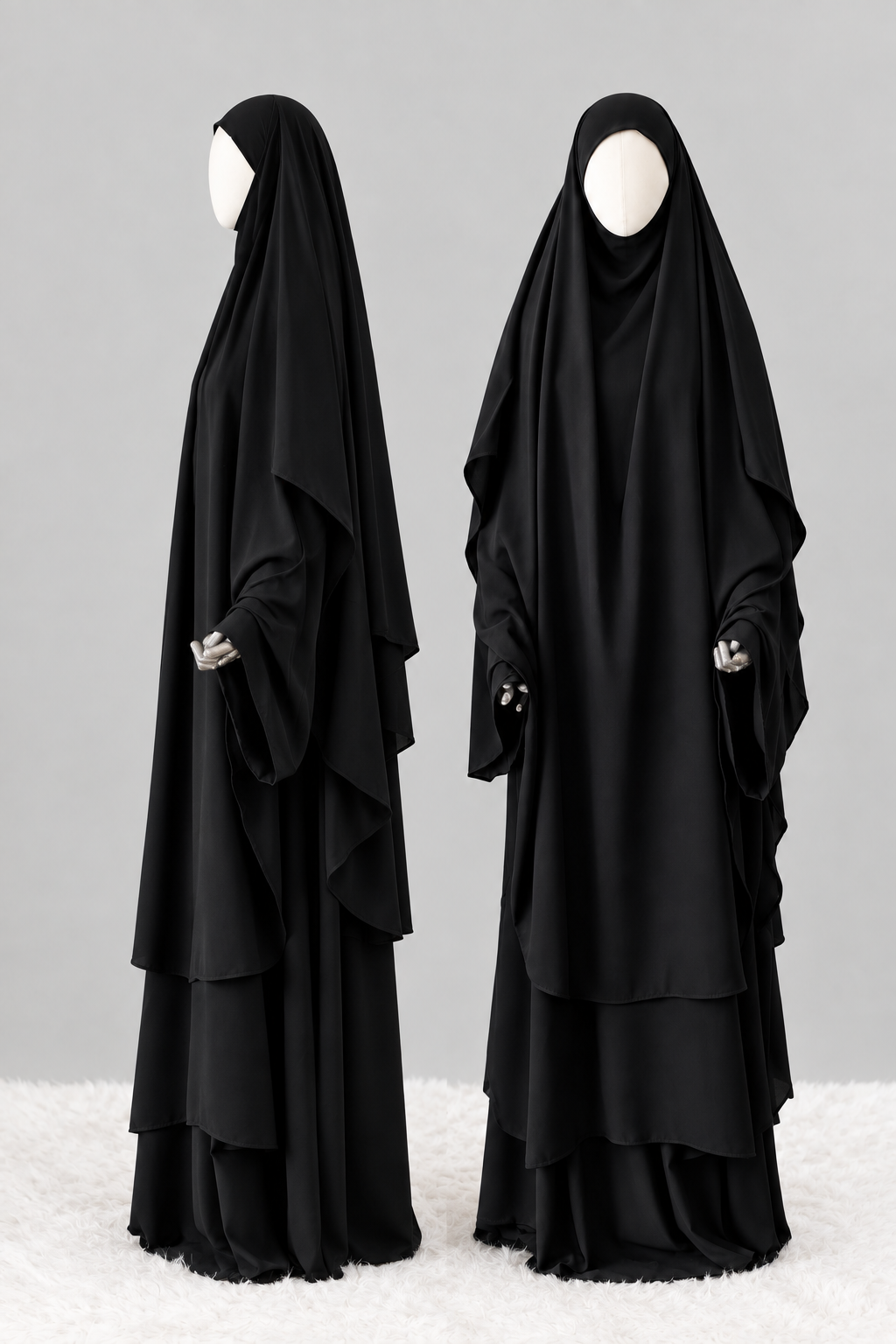 Ensemble 4 pièces noir – Jupe, tunique, khimar et niqab