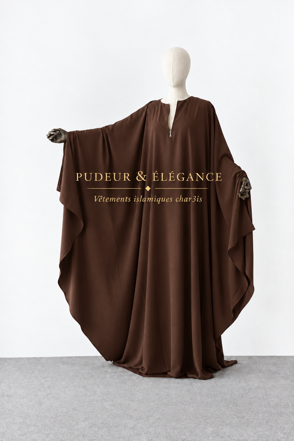 Abaya Farasha marron avec logo doré