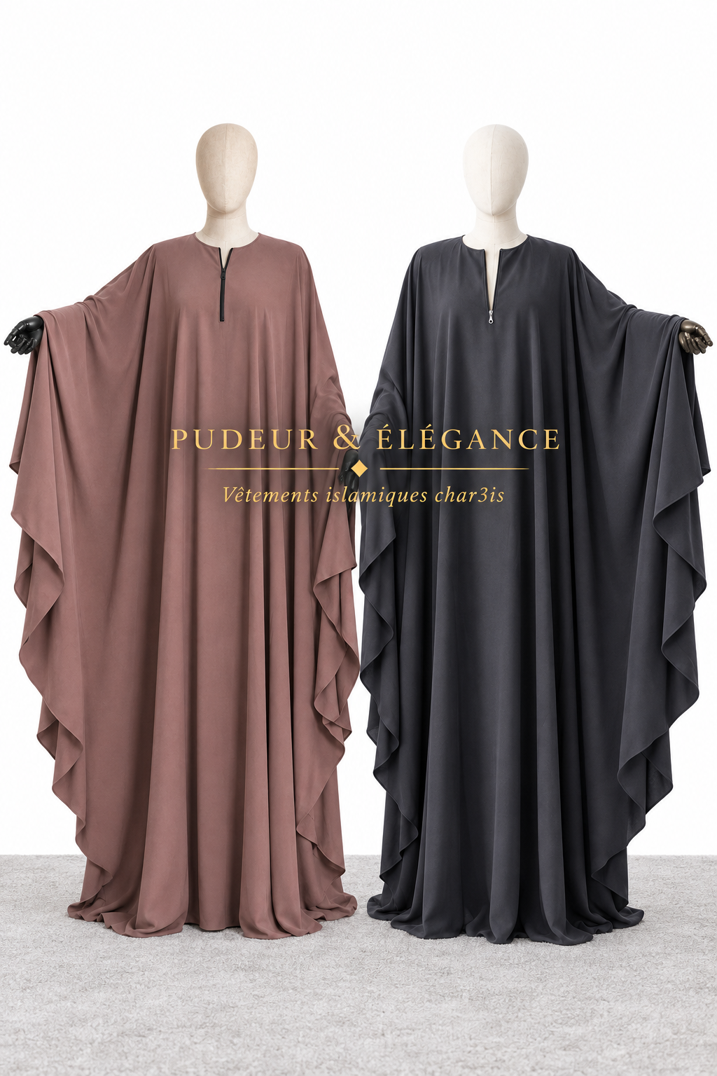 Abaya Farasha Taupe & Gris Anthracite