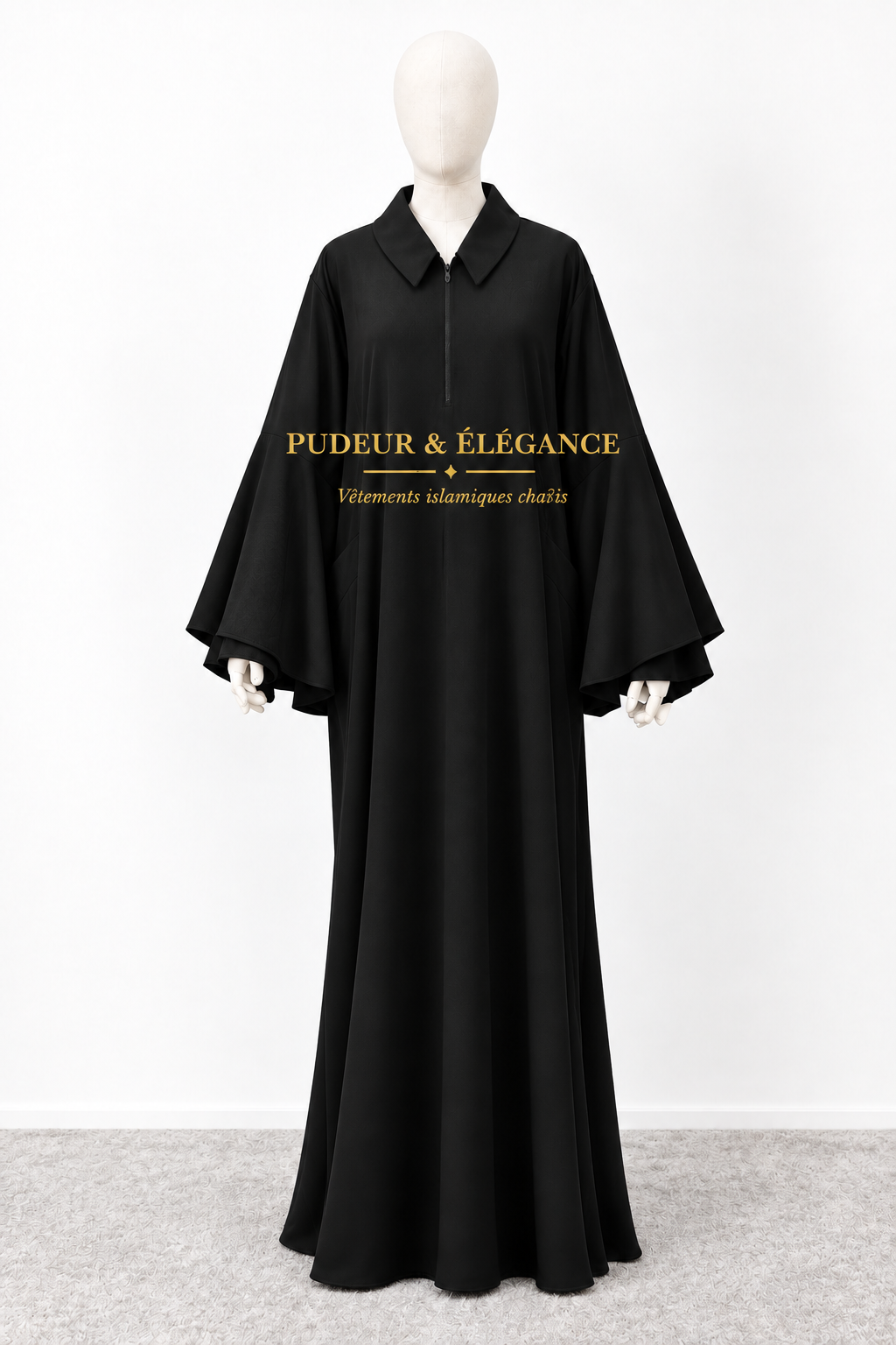 Abaya doubles manches à zip allaitement et col chemise