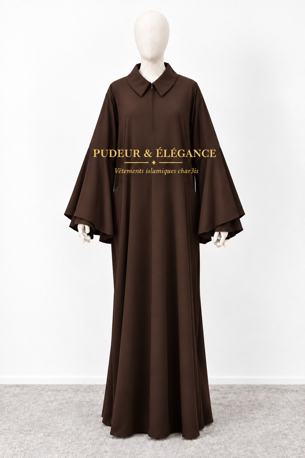 Abaya doubles manches à zip allaitement et col chemise