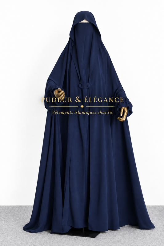 Jilbab Marine Fond Blanc