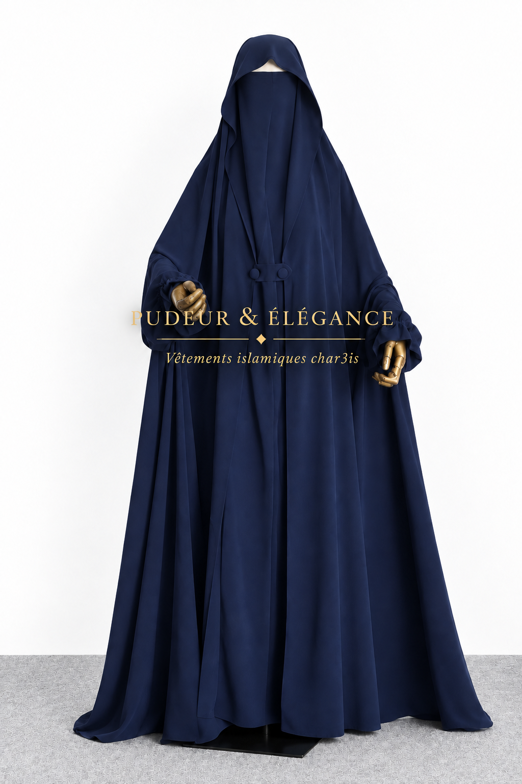 Jilbab Marine Fond Blanc