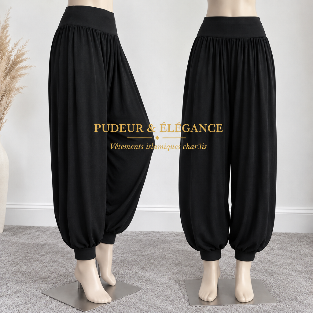 Pantalons noirs retouchés avec logo doré centré